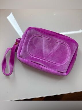 Valentino Fuchsia Suede Wristlet Clutch